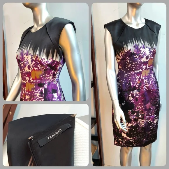Tahari Sleeveless Dress, Black & Purple, sz 4 - Picture 2 of 14